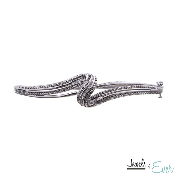 Sterling Silver Bangle Bracelet with Diamonds