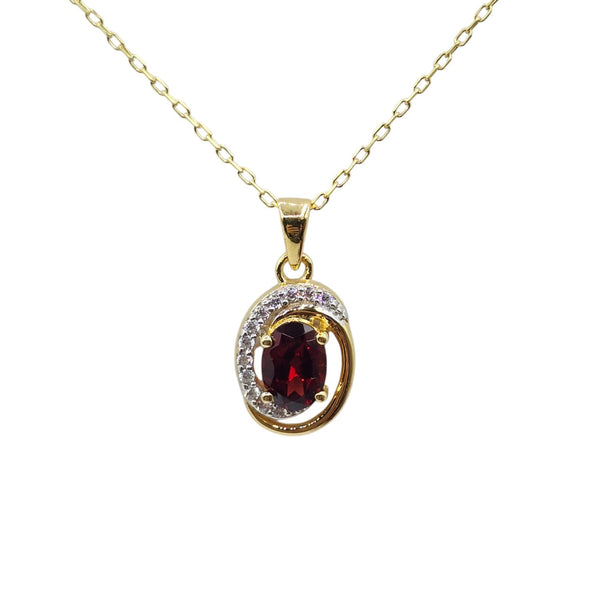Sterling Silver Earrings and Necklace Set with Garnet 7x5mm