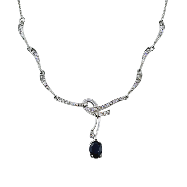 Sterling Silver Gemstones and CZ Set of Earrings and Necklace