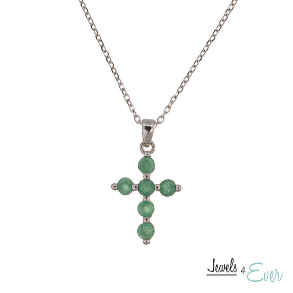 Sterling Silver Cross Gemstones Pendant and Chain