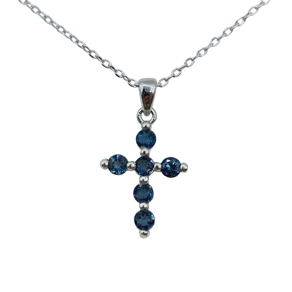 Sterling Silver Cross Gemstones Pendant and Chain