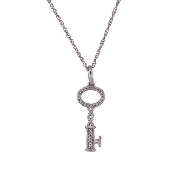 Sterling Silver Key Diamond Necklace and Earrings