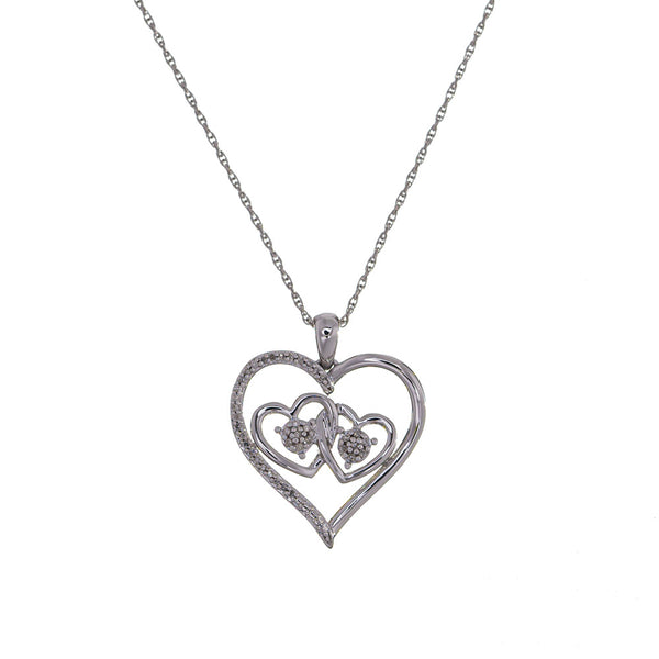 Sterling Silver Heart Shape Diamond Set of Earrings and Pendant