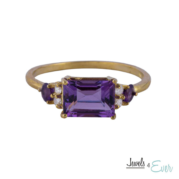 10K Yellow Gold Ring Set With Genuine Gemstones 8x6mm and Diamonds