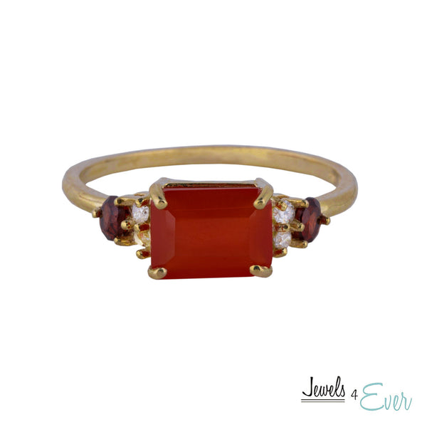 10K Yellow Gold Ring Set With Genuine Gemstones 8x6mm and Diamonds