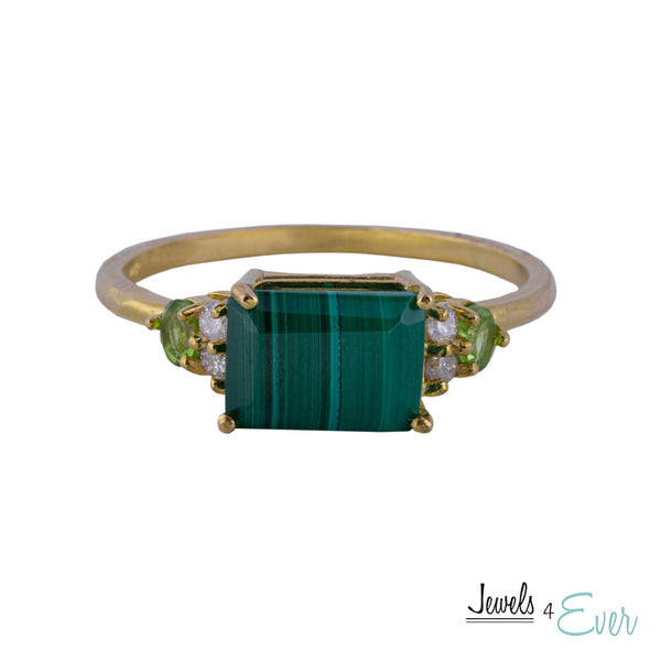 10K Yellow Gold Ring Set With Genuine Gemstones 8x6mm and Diamonds
