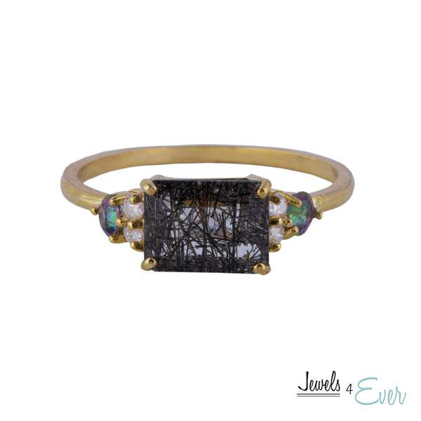 10K Yellow Gold Ring Set With Genuine Gemstones 8x6mm and Diamonds