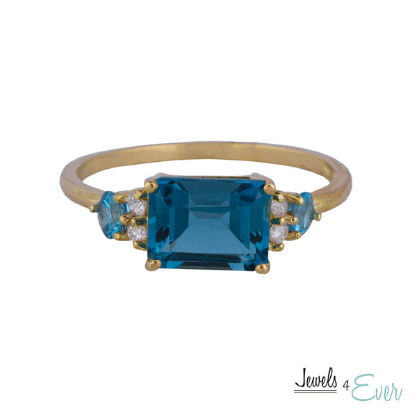 10K Yellow Gold Ring Set With Genuine Gemstones 8x6mm and Diamonds