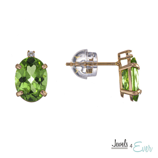 10KT Yellow Gold 8 x 6 mm Genuine Gemstone with Diamond Stud Earrings