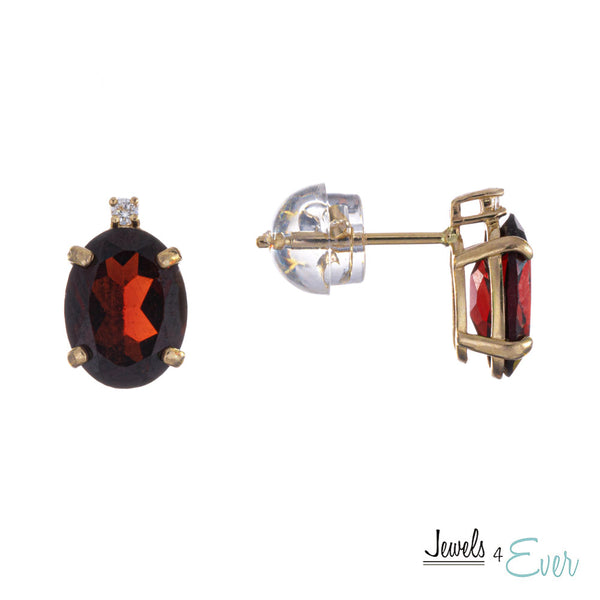 10KT Yellow Gold 8 x 6 mm Genuine Gemstone with Diamond Stud Earrings