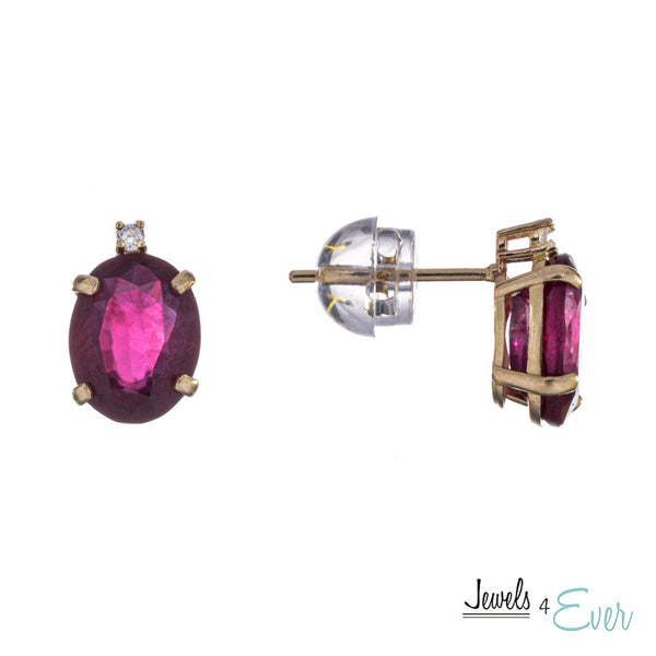10KT Yellow Gold 8 x 6 mm Genuine Gemstone with Diamond Stud Earrings