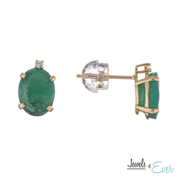 10KT Yellow Gold 8 x 6 mm Genuine Gemstone with Diamond Stud Earrings