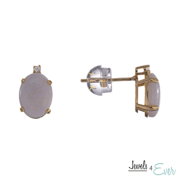 10KT Yellow Gold 8 x 6 mm Genuine Gemstone with Diamond Stud Earrings
