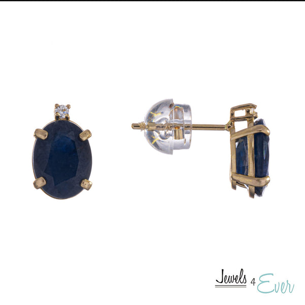 10KT Yellow Gold 8 x 6 mm Genuine Gemstone with Diamond Stud Earrings