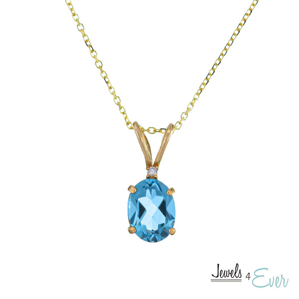 10KT Yellow Gold 8x6 mm Genuine Gemstone with Diamond Pendant