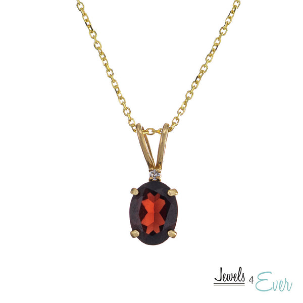 10KT Yellow Gold 8x6 mm Genuine Gemstone with Diamond Pendant