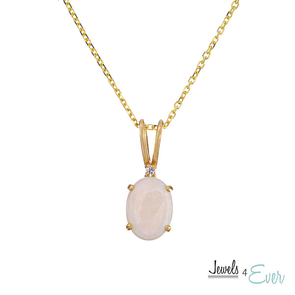 10KT Yellow Gold 8x6 mm Genuine Gemstone with Diamond Pendant