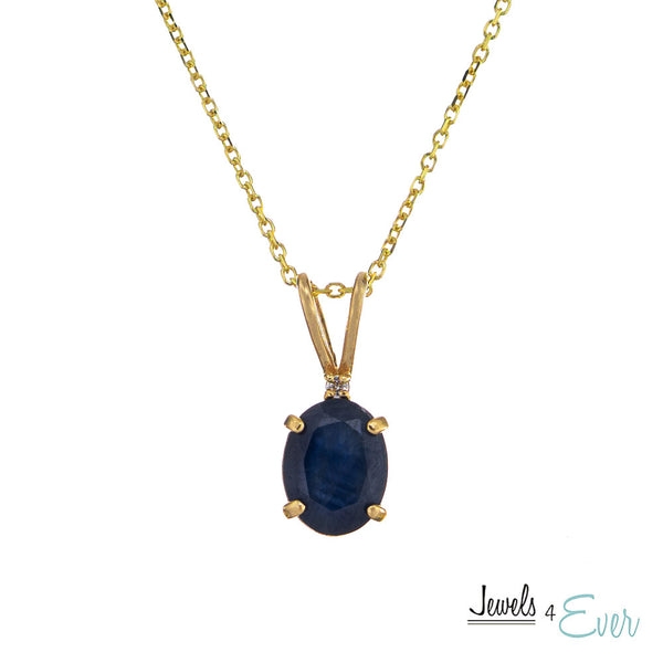 10KT Yellow Gold 8x6 mm Genuine Gemstone with Diamond Pendant