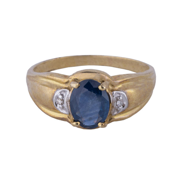 10kt White & Yellow gold rings set with one prong set 8x6mm oval cut natural gemstones and diamond accents