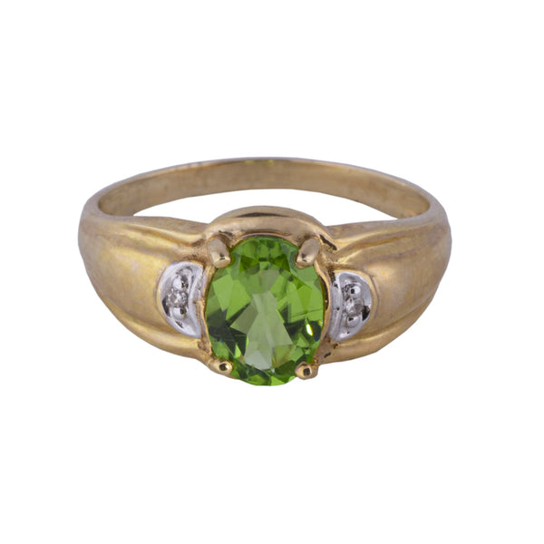 10kt White & Yellow gold rings set with one prong set 8x6mm oval cut natural gemstones and diamond accents