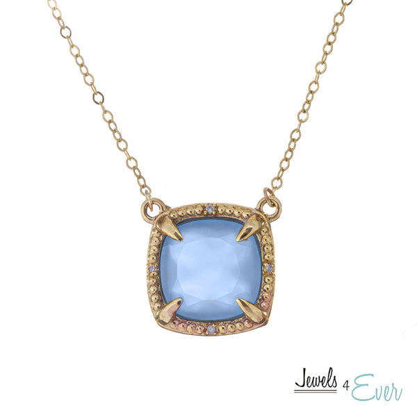 10kt Yellow Gold Genuine Gemstones 10x10mm With Diamond Necklace