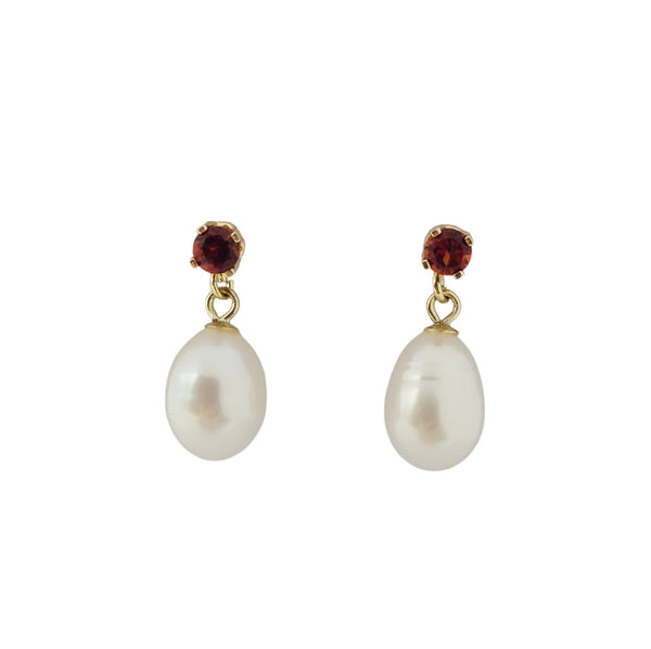 14K Yellow Gold Earrings Set With Freshwater Pearl and 3mm Genuine Gemstone