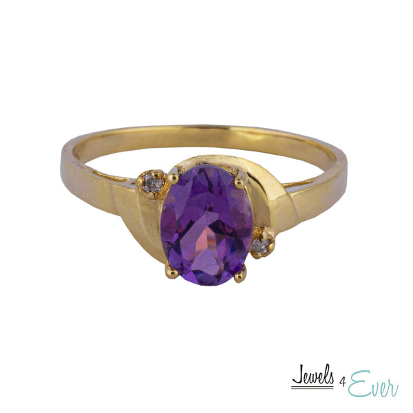 10KT Gold Ring set with 8 x 6 mm Genuine Gemstone and Diamond