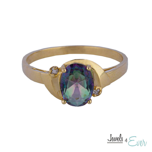 10KT Gold Ring set with 8x6 mm Genuine Gemstone and Diamond