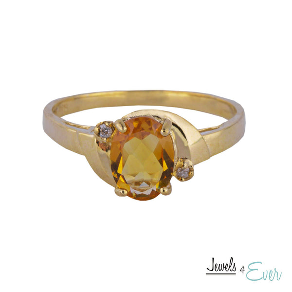 10KT Gold Ring set with 8 x 6 mm Genuine Gemstone and Diamond