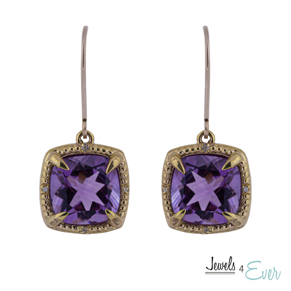 10kt Yellow Gold Genuine Gemstones 10x10mm and Diamond Earrings