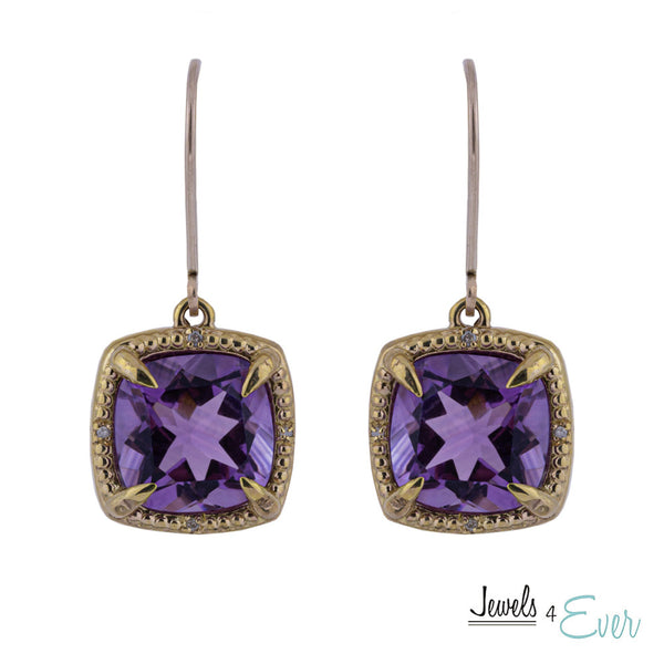 10kt Yellow Gold Genuine Gemstones 10x10mm and Diamond Earrings