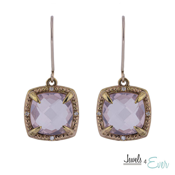 10kt Yellow Gold Genuine Gemstones 10x10mm and Diamond Earrings