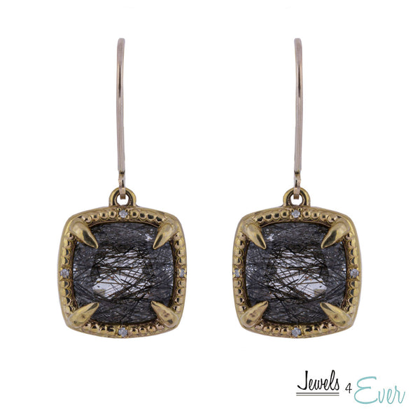10kt Yellow Gold Genuine Gemstones 10x10mm and Diamond Earrings