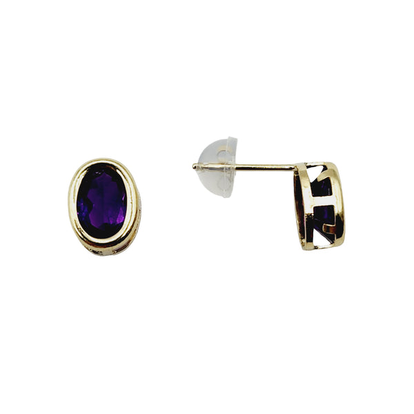 14kt Yellow Gold Gemstone 7x5mm Bezel Earrings