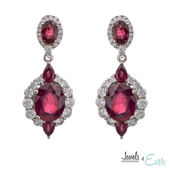 Sterling Silver Fancy Drop Style Earrings with Natural Gemstones