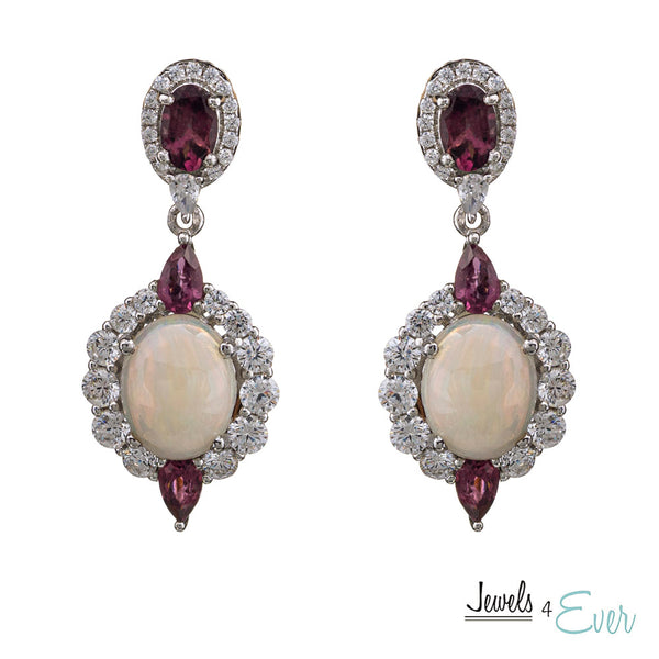 Sterling Silver Fancy Drop Style Earrings with Natural Gemstones