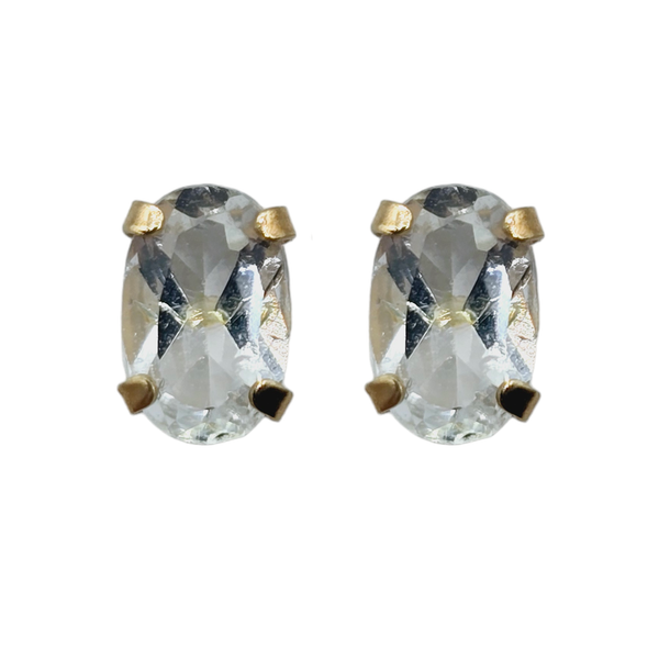 10KT Yellow Gold 6x4mm Genuine Gemstone Stud Earrings