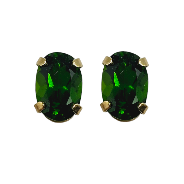 10KT Yellow Gold 6x4mm Genuine Gemstone Stud Earrings