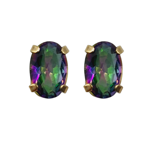 10KT Yellow Gold 6x4mm Genuine Gemstone Stud Earrings