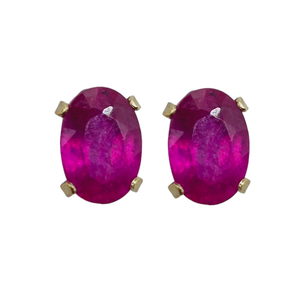 10KT Yellow Gold 6x4mm Genuine Gemstone Stud Earrings