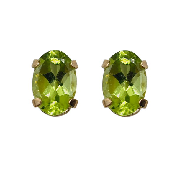 10KT Yellow Gold 6x4mm Genuine Gemstone Stud Earrings