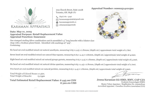 Sterling Silver Bracelet Set With 32 Prong Set 7X5mm Oval Genuine Gemstones