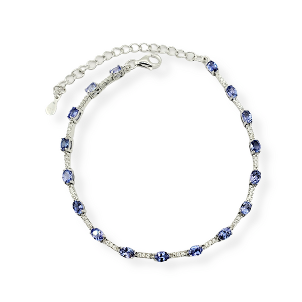 Sterling Silver Bracelet Set With 17 prong set 4X3mm Oval Genuine Gemstones 3.5cts