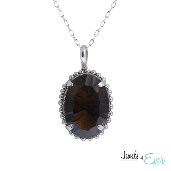 Sterling Silver Milgrain Pendant set with 10x14mm 6 Carat Genuine Gemstone and 16" Chain