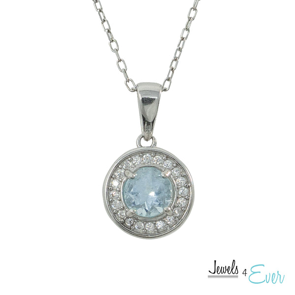 925 Sterling Silver Gemstone and CZ Pendant and Chain Set