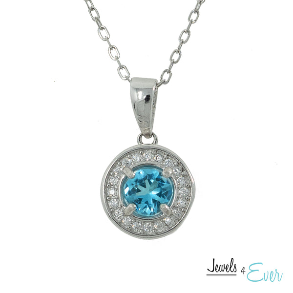 925 Sterling Silver Gemstone and CZ Pendant and Chain Set