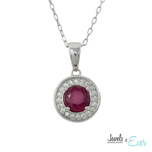 925 Sterling Silver Gemstone and CZ Pendant and Chain Set