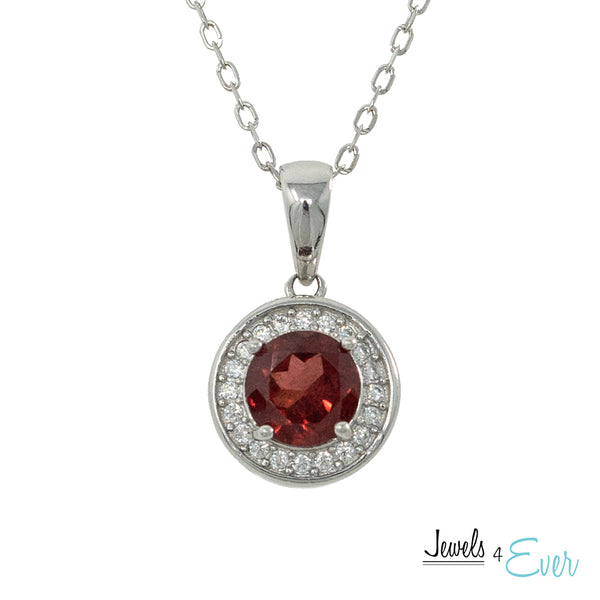 925 Sterling Silver Gemstone and CZ Pendant and Chain Set