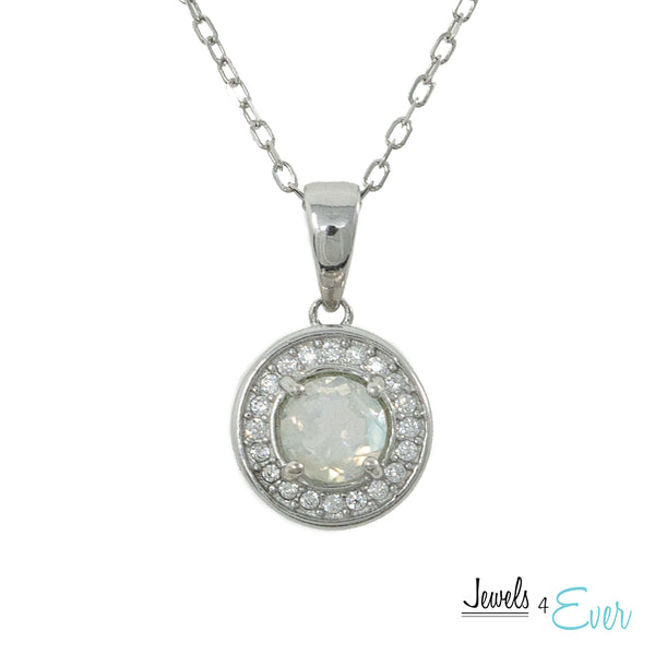 925 Sterling Silver Gemstone and CZ Pendant and Chain Set