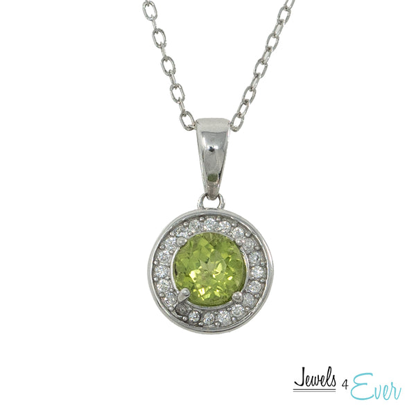 925 Sterling Silver Gemstone and CZ Pendant and Chain Set